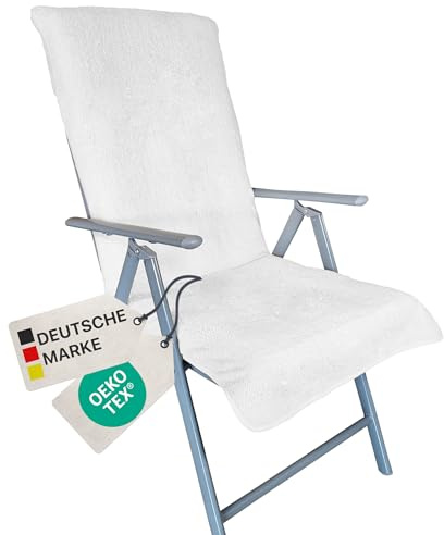 NYVI Frottee Schonbezug für Gartenstuhl NYVISpa 60x130 cm Weiß - Hygiene Auflage für Hochlehner Gartenstühle Campingstühle - Handtuch Bezug - Oeko-TEX 100