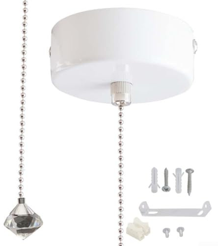 Convenient Pull Cord Light Switch 200cm String Bathroom Ceiling Light Chrome Finish Easy Operation 220-250V(White)