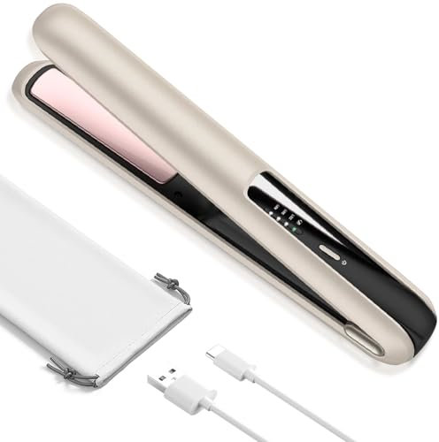 CIGAA Cordless Hair Straightener and Curler 2-in-1, Wireless Portable Flat Iron Straighteners for Travel, Mini Curling Iron with Rechargeable, 3 Heating Modes
