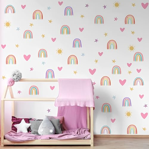 82 Pezzi Adesivi Murali, Adesivi Murali Bambini, Adesivi Murali con Cuori, Boho Cuori Adesivi Murali, Autoadesivo Cuore Adesivi da Parete, Ragazze Camerette Camera da Letto Asilo Nido Decorazione