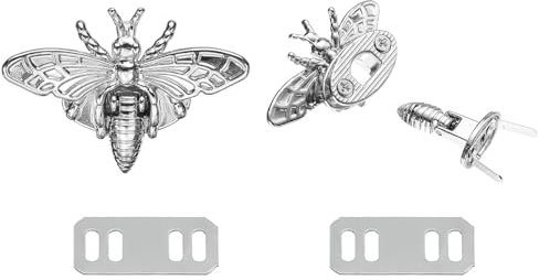 sourcing map 2Pcs Bee Turn Lock Clasp, 1.85 x 1.22 Zinc Alloy Closures Lock Fasteners Purse Twist Clip Clasp for Handbag Leather Bag Making, Silver