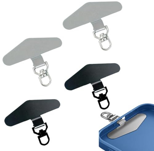 OUDQFCJ 4 Pièces Patch Ultrafins en Acier Inoxydable pour Lanière Téléphone Portable, Dragonne Universelle Anti-Perte, Fixation Sécurisée pour la Plupart des Smartphones, Protection Contre le Vol