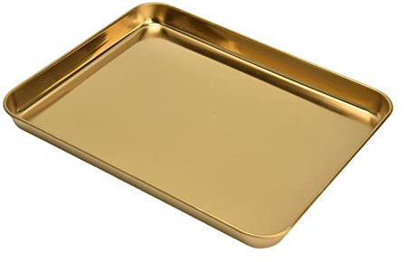 Nikou Rechteckiges Tablett aus Edelstahl, flache Bodenplatte, goldenes Finish, 30 x 20 cm, ideal für Restaurant oder Zuhause, leicht zu reinigen