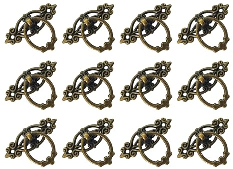 PDETVEO 12 Stück 6,3 cm Vintage-Bronze-Ringgriffe, antike Tropfengriffe für Kommoden, Schubladen, dekorative Schrankknäufe für Möbel, Schrank, Kleiderschrank