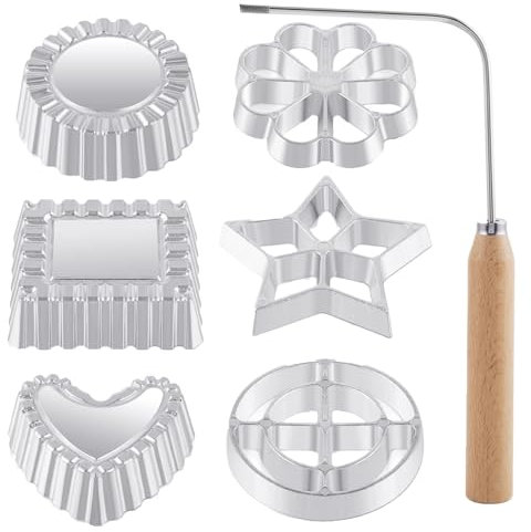 Cat Cookie Cutter 7 Rosettes Timbale Set Rosette Making Set With Handle Flower Bunuelos Cookie Shaping Kit Funnel Cake Maker Kit (Silver, 24.5X12CM)