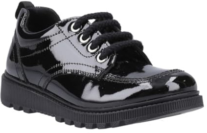 Hush Puppies Girls Black Patent Junior Keeley Lace Up School Shoes UK 2 - UK 7