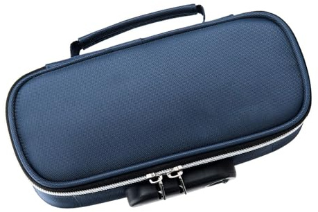 HEEPDD Lockable Stationery Bag,8.46x3.74x2.56in Set Your Own Combination Lock Pencil Box Portable Office Pen Bag Large Capacity Pencil Case (Royal Blue)