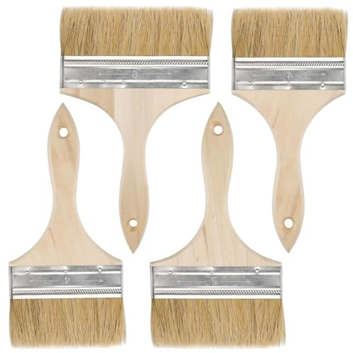 Paint Brush Set, 4 pcs Large Fence Paint Brush, 3.9/4.9/5.9 in | Thick Masonry Paste Brushes with Wooden Handle for Painting, Varnishing, Staining, Wood, Wall, Door, Furniture
