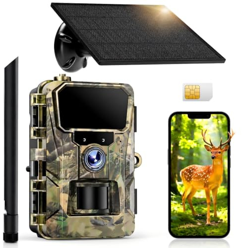 iZEEKER Solar Wildkamera mit Handyübertragung App HD 48MP 4G LTE Nachtsicht | Standard Wildkamera, Bewegungsmelder App-Steuerung Kein WLAN IP66 Wasserdicht mit SIM-Karte