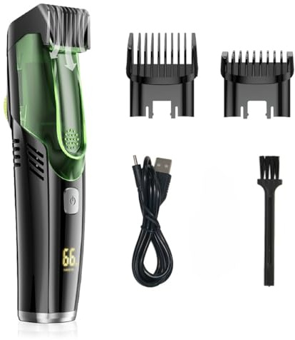 karivoo - CleanCutOne Vakuum Bartschneider für Herren, Elektrisch Kabellos, 20 Längeneinstellungen, Wasserdicht, Nass & Trocken, Präzises Styling & Haarauffangfach (Grün)