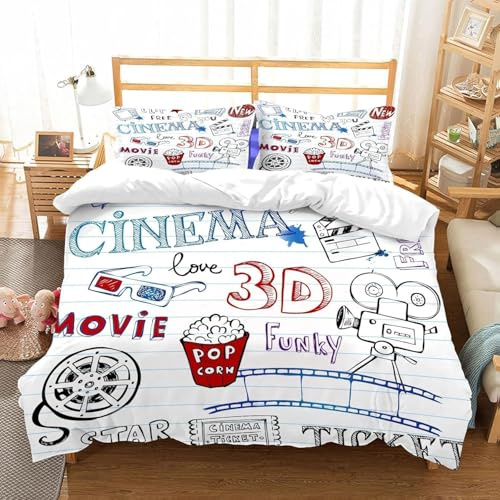 Filmthema Bettwäsche 135x200 Kinder Kamera Bettbezug 3D Weiche Mikrofaser 3 Teilig Bettwäsche-Sets mit Reißverschluss und 2 Kissenbezüge 80x80 cm F.1376