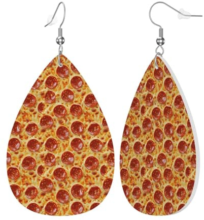 Wurst-Pizza-Musterdruck Danlge-Ohrringe Modischer Lederohrringe Leicht Leder-Ohrringe Für Den Alltag Festivals
