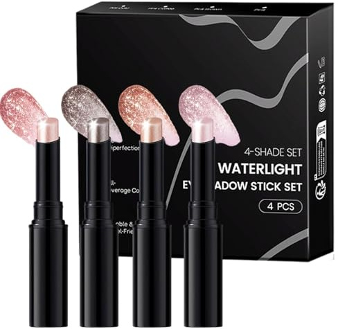 Lidschattenstift 4-teiliges Jelly-Shimmer-Lidschattenstift-Set | Augen-Highlighter-Stick Für Dates, Hochzeiten, Reisen, Urlaub, Bühne, Arbeit, Alltag, Schule, Partys und Nacht