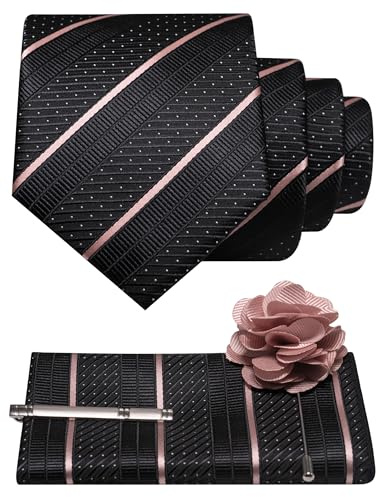 JEMYGINS Ensemble de cravates noires à rayures à pois pour homme en polyester élégant mouchoir de poche pince à cravate broche broche d'affaires mariage multicolore