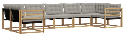 vidaXL Outdoor-Sofagarnitur mit Kissen 7 pcs Weiß und Hellgrau, Elegantes Garten-Sofa, modernes Outdoor-Sofa, robuste Lounge-Möbel für gemütliche Treffen