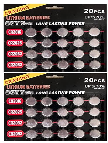 40 pilas de botón de litio surtidas, con 3 V de potencia, CR2032, CR2025, CR2016, compatible con Apple AirTag, llaveros, básculas, relojes, sensores