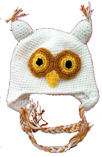 LadyMYP©Handgemachte Strickmütze, Babymütze, Kindermütze, Hüte, 100% Wolle, Mütze Uhu - weiß