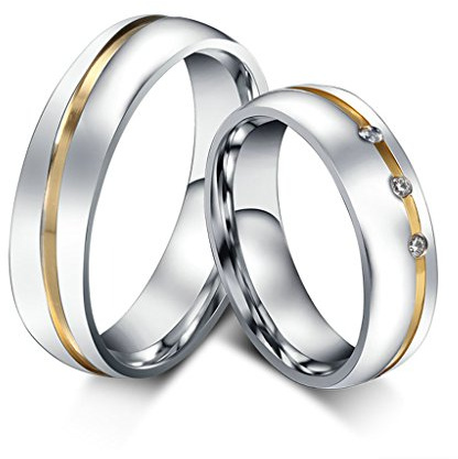 Bishilin Edelstahl Bicolor Herren und Damen Verlobung Ringe Verlobungsringe 2 Stücke Damen Größe 60 (19.1) & Herren Größe 60 (19.1)