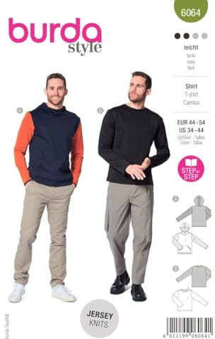 burda style Papier-Schnittmuster Herren Shirt & Hoodie #6064 Gr. 44-54