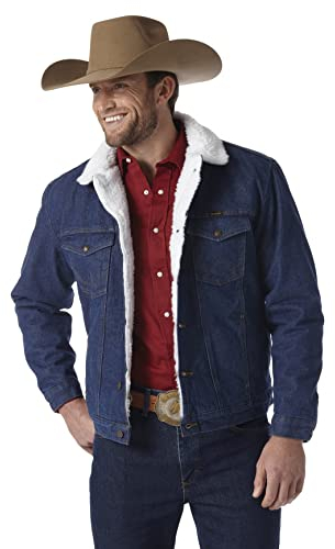Wrangler Men's Western Style Lined Denim Jacket, Denim/Sherpa, Medium