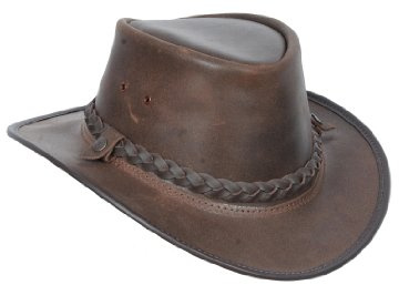 Original Australian Buschlederhut Braun Echtleder Cowboy Style Lederhut