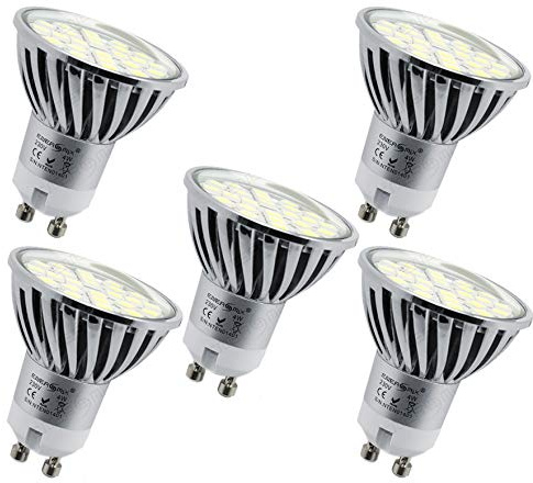 5x GU10 LED Lampe 4W 400 lm - LED Spot Strahler -Leuchtmittel mit 5050 SMD LED Kaltweiß Tageslicht 230 Volt 4 Watt (mit Schutzglas)