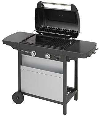 Campingaz Barbecue à Gaz Class 2 LX Vario, 2 Brûleurs, Puissance 7.5kW, Grille et Plancha en Acier Double Emaillage, 2 Tablettes Latérales, Gris/Noir