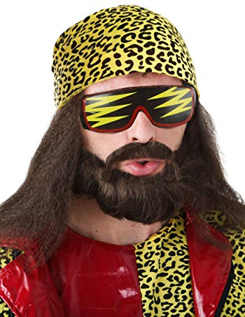 Fun Costumes WWE Macho Man Randy Savage Fake Beard and Wig Kit with Macho Man Sunglasses ST
