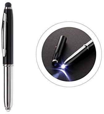 Livepac-Office Touchpen / Touchscreenstift, Kugelschreiber, LED-Licht / Silber-Schwarz mit schwarzem Stylus