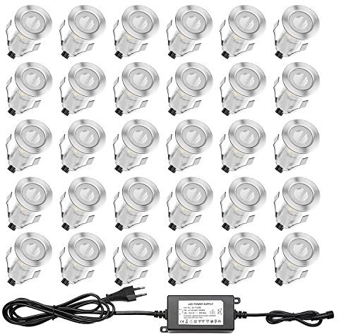 QACA 30 Mini Spot Exterieur Led Encastrable 0.4W/DC12V Etanche IP67 Luminaire Exterieur Décoration pour Terrasse, Patio,Escalier,Chemin,Jardin (Blanc Chaud)