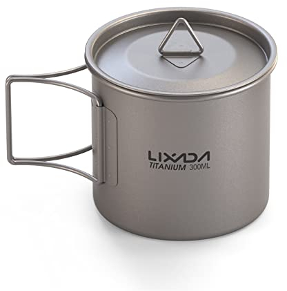 Lixada Ultralight Titanium Pot Tasse à Eau Portable Titanium Tasse avec Couvercle et Poignée Pliable Camping en Plein Air Cuisine Pique-Nique