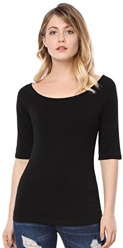 Allegra K Women's St. Patrick's Day Half Sleeves Scoop Neck Fitted Layering Top Soft T-Shirt Black 12