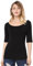 Allegra K Women's St. Patrick's Day Half Sleeves Scoop Neck Fitted Layering Top Soft T-Shirt Black 12