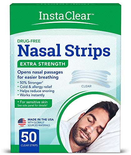 Instaclear Extra-Strength Nasal Breathing Strips Clear 50 ct | Works Instantly, Nasal Congestion Relief, Stops Snoring, Cold & Allergy