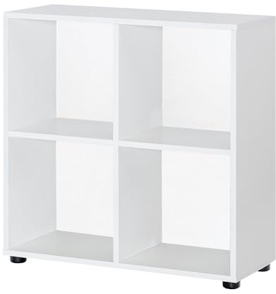 Wohnling Design Bücherregal mit 4 Fächern Weiß 70 x 72 x 29 cm, Standregal Holz Regal freistehend, Ordnerregal Raumteiler Würfel-Regal modern, Offenes Aufbewahrungsregal