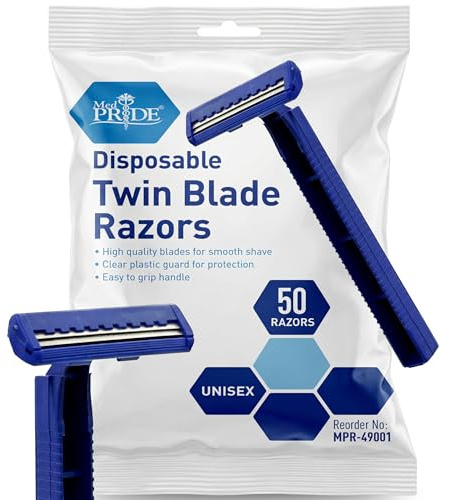 MED PRIDE Disposable Medical Razors, Twin Blade, Double Edge, Unisex, 50-Pk