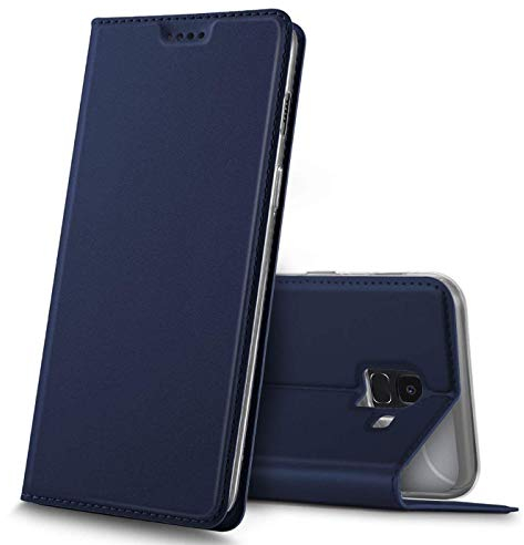 Verco Handyhülle für Galaxy J6, Premium Handy Flip Cover für Samsung Galaxy J6 2018 Hülle [integr. Magnet] Book Case PU Leder Tasche, Blau