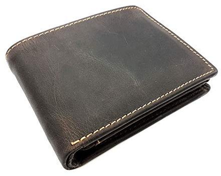 Jockey Club rustikale Vintage Geldbörse naturbelassenes Vollrind-Leder Portemonnaie mit RFID Schutz Toro Dunkelbraun