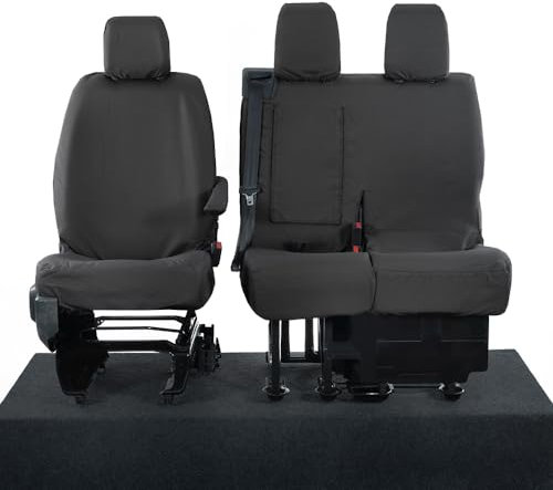 UK Custom Covers To Fit Vauxhall Vivaro/Vivaro-E (2019 Onwards) Front Seat Covers Tailored (WITH Split Passenger Seat) Black - SC294BAD17