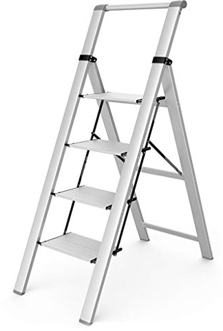 KPL-Trittleiter Aluminium Design Klappleiter 4-Stufen-Haushaltsleiter Regal, Haus/Küche/Garten Werkzeug Silber Matt
