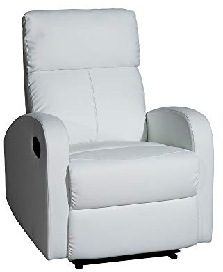 MOMMA HOME - Relaxsessel mit Liegefunktion - Modell Tavira - Farbe Weiß - Maße 71 x 93 x 102 cm - Polsterung aus Naturleder - Metallstruktur - Manueller Handhebel