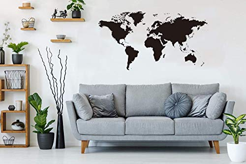 BeyondTreasure Weltkarten Wandtattoo Erde Welt Globus | Schwarz in verschiedenen Größen | Schlafzimmer Wohnzimmer Schrank Wandsticker Wandaufkleber (44 x 77)