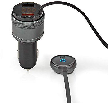 Kfz Audio FM Transmitter - Fest - freisprechend - 0.8 - LED Bildschirm - Bluetooth - QC 3.0/5.0 V DC / 1.0 A - Schnellladung - Google Assistant/Siri - Schwarz