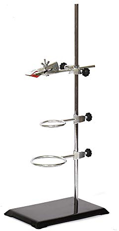 MissZM - Supporto per storta da laboratorio per estrazione e titolazione, con morsetto per buretta e 2 morsetti ad anello per ampolle, utilizzato in laboratori di chimica o fisica
