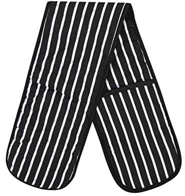 MOLLY MALOU Butcher Stripe Double Oven Gloves Quilted Heavy Duty Cooking Potholder Heat Resistant Mitt 18x90cm (Black)