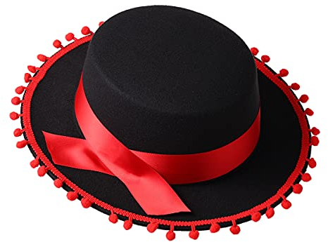 COSDREAMER Erwachsenenkostüm Spanischer Hut Schwarz Rot Matador Hut Sombrero Hut (Schwarz 1) (Schwarz 4)
