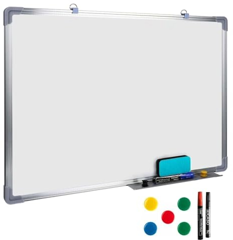 Magnetic Dry Wipe Large Whiteboard A1 Office School Magnetic Dry Wipe Drawing Memo Notice Board with 3 Markers Pens, 1 Eraser and 5 Magnets (900 x 600 mm)