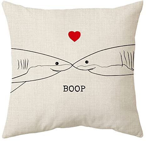 Sidhua Kissenbezug mit Hai-Motiv und Meerestiermotiven, Dekoration für Zuhause, niedlicher Haifischboop, 45,7 x 45,7 cm, Valentinstagsgeschenk, Haifisch-Liebhaber-Geschenk