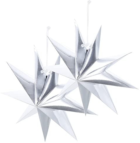 YARNOW LED Licht Papierstern Faltsterne Lampenschirm 2pcs 30cm Leuchtenschirm Weiß Pentagramm 3D Stern Christbaumspitze Leuchte Hochzeit Xmas Party Deko Weihnachtsstern für Innen Fensterdeko