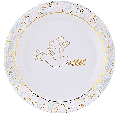 Santex mariage SANTEX 7631-99, Paquet de 10 Assiettes Communion 22,5cm, Blanc/Or